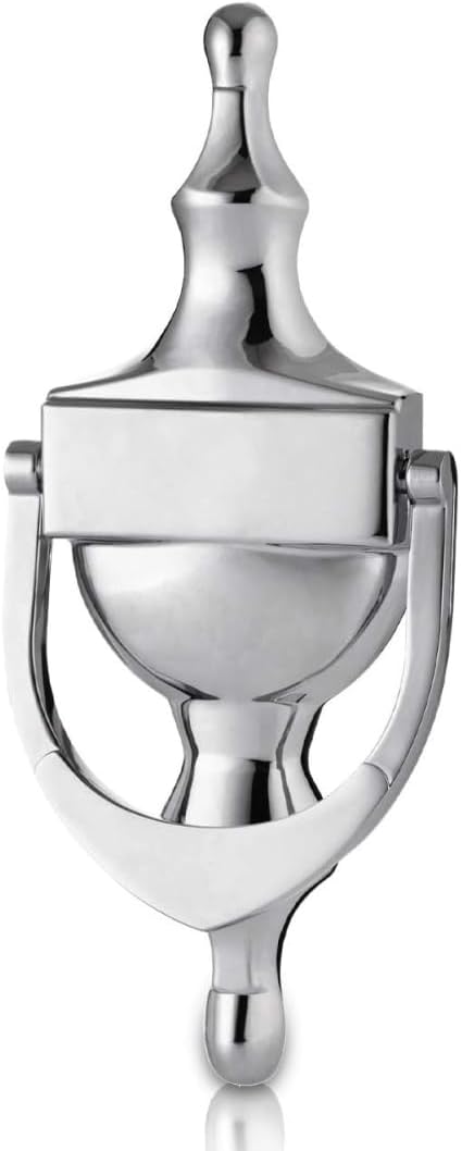 Victorian Urn Door Knocker for Front Door, Classic Design with Universal Fixing or Self-Adhesive Option, Polished Chrome - Image 2