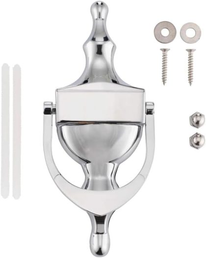 Victorian Urn Door Knocker for Front Door, Classic Design with Universal Fixing or Self-Adhesive Option, Polished Chrome