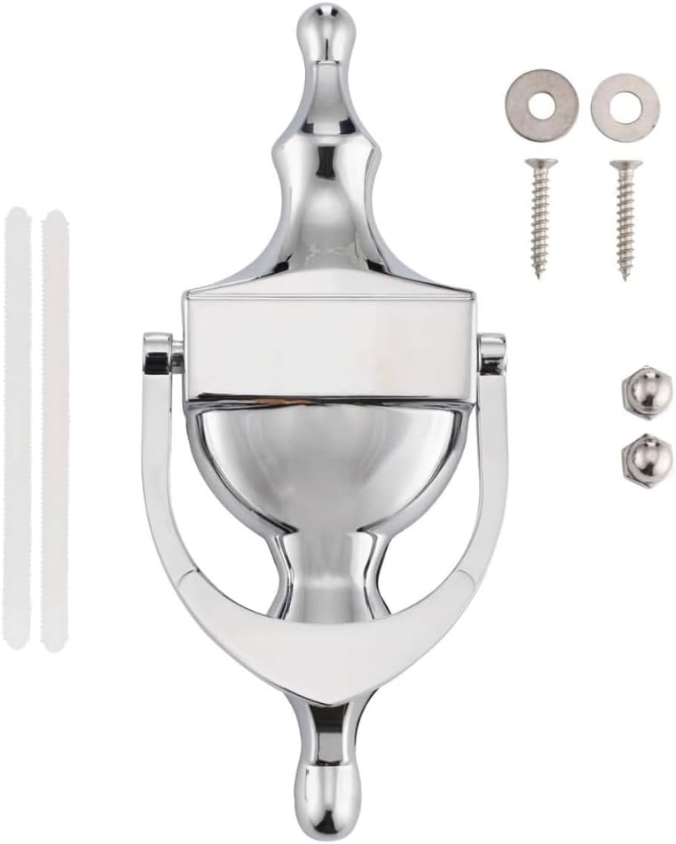 Victorian Urn Door Knocker for Front Door, Classic Design with Universal Fixing or Self-Adhesive Option, Polished Chrome