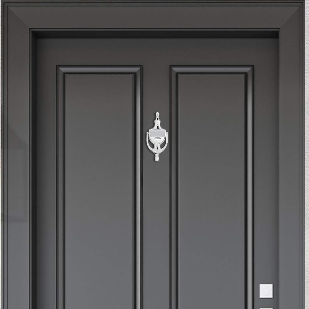 Victorian Urn Door Knocker for Front Door, Classic Design with Universal Fixing or Self-Adhesive Option, Polished Chrome - Image 5