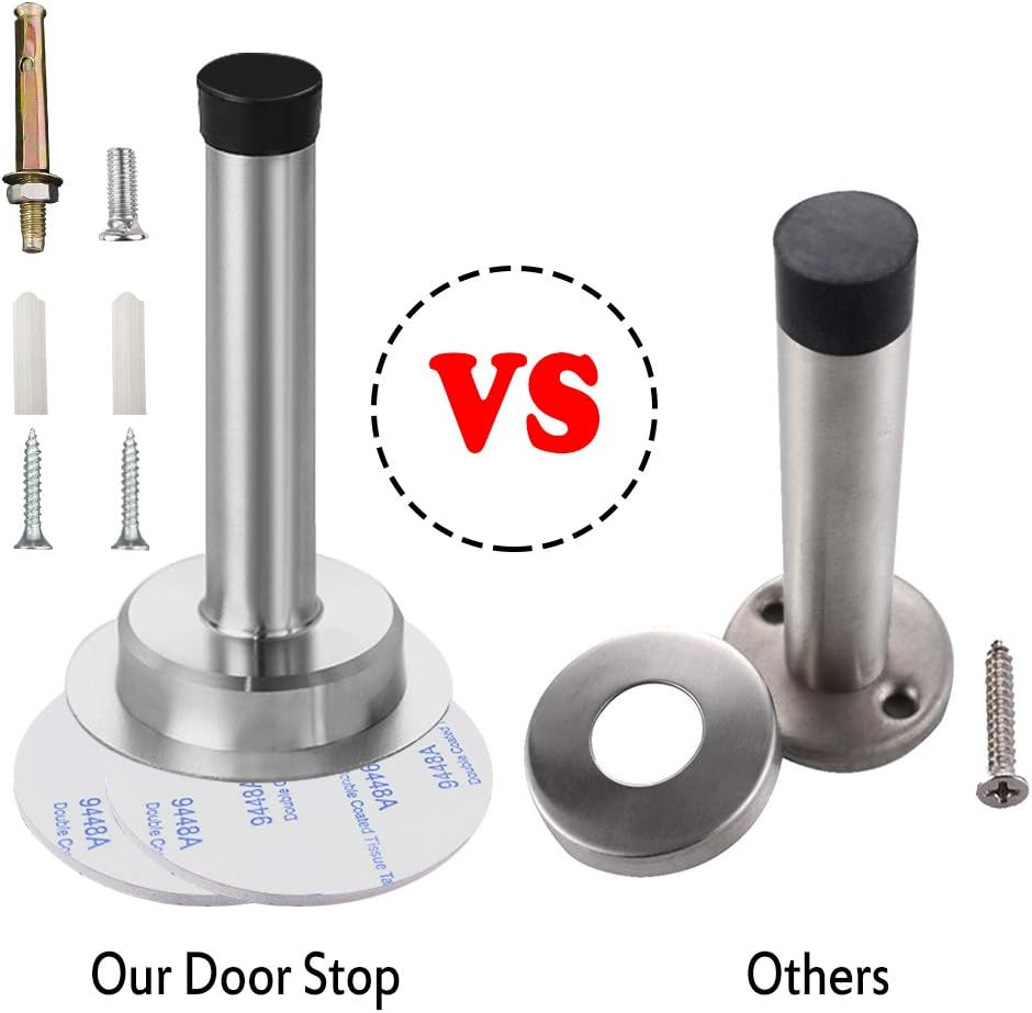 6-Pack Wall Mounted Door Stoppers for Skirtings, Chrome Indoor Heavy Duty Door Stop, Self-Adhesive Stainless Steel Doorstops with Noise Dampening Rubber - Image 2