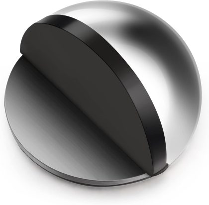 Self-Adhesive Oval Stainless Steel Door Stop, Half Moon Wall Protector with Glue for Hard Floors (Silver, 1 Piece)