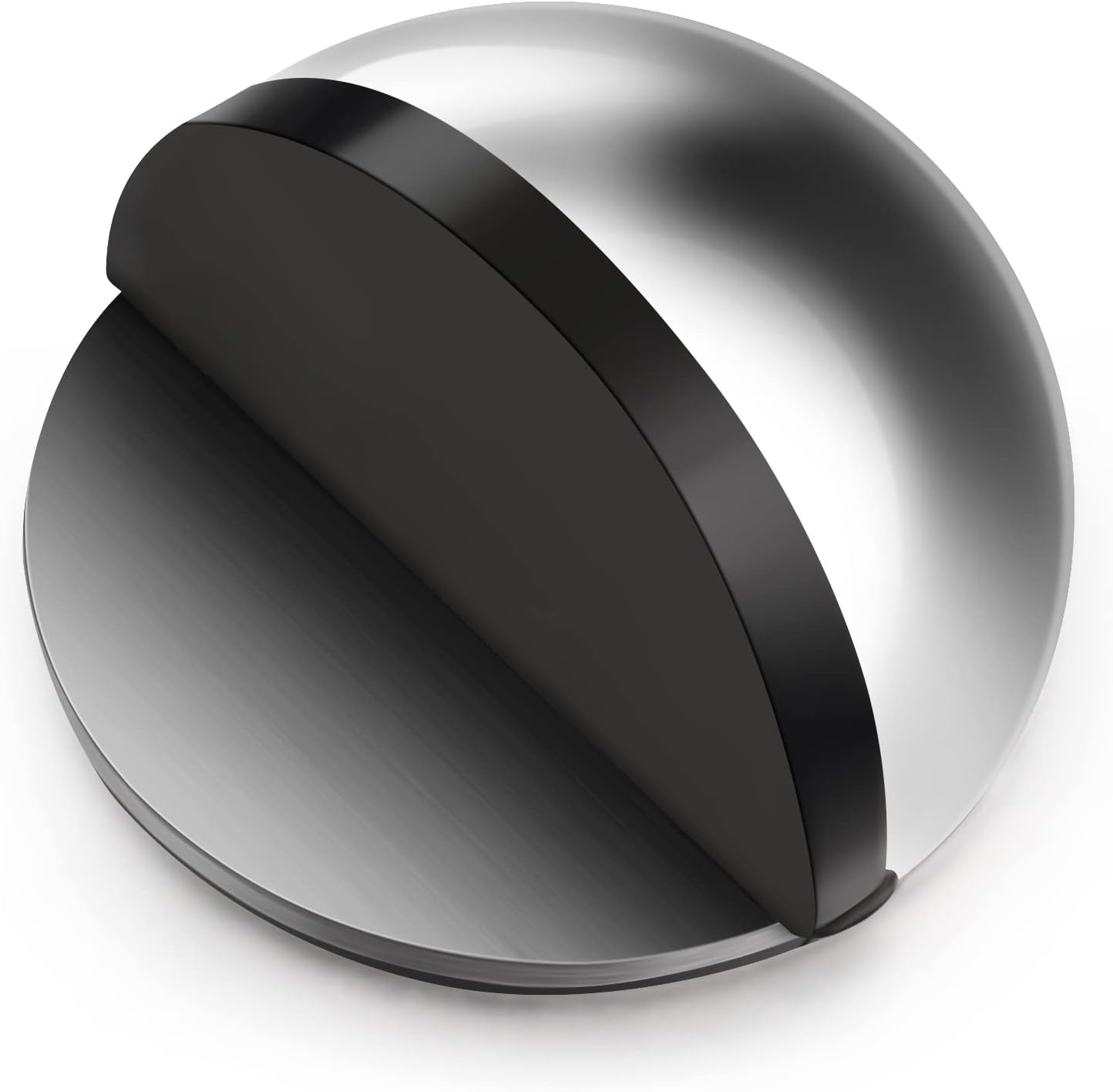 Self-Adhesive Oval Stainless Steel Door Stop, Half Moon Wall Protector with Glue for Hard Floors (Silver, 1 Piece)