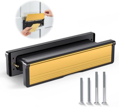 Gold Aluminium Adjustable Depth Door Letterbox, 305 x 70mm (12"), Fits 40-80mm Thickness Doors (Wooden, UPVC, Composite, Internal & External) – 1 Set