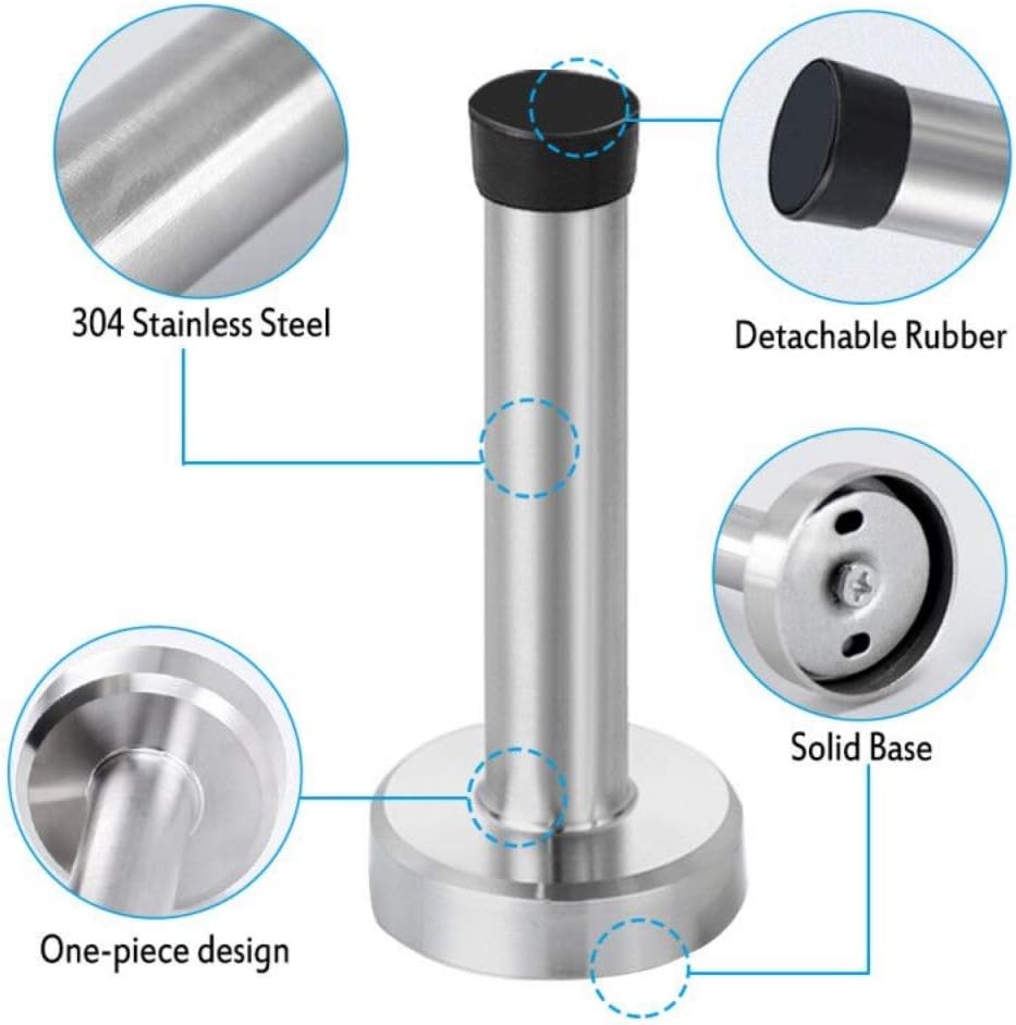 6-Pack Wall Mounted Door Stoppers for Skirtings, Chrome Indoor Heavy Duty Door Stop, Self-Adhesive Stainless Steel Doorstops with Noise Dampening Rubber - Image 8