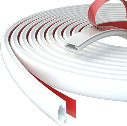 White D-Shape Rubber Weather Seal Strip, 6M, Draught Excluder for Door Frame and Gaps, Self-Adhesive Anti-Collision Soundproof Windproof Dustproof Waterproof Insulation Tape