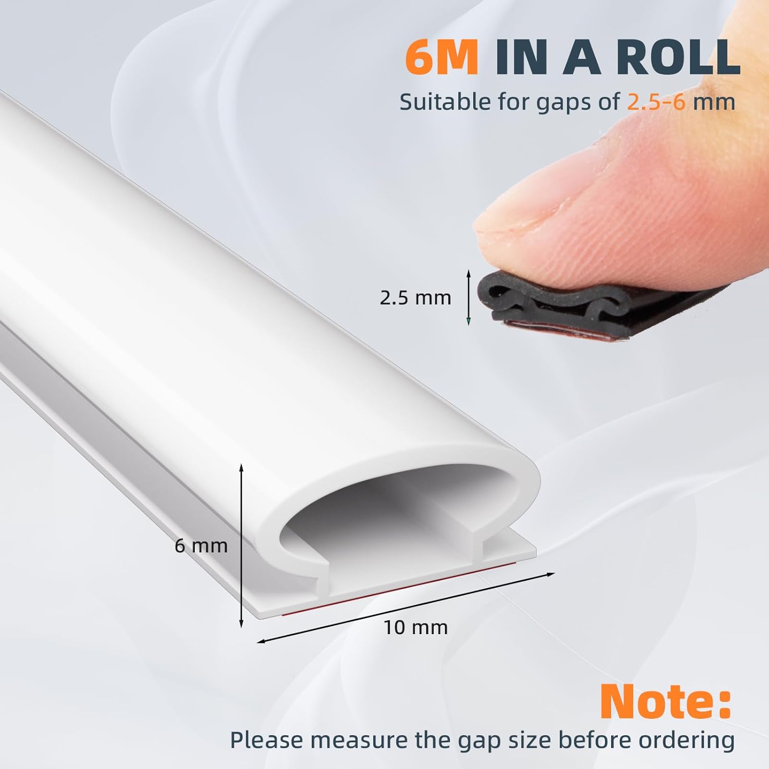 6M White D-Shape Rubber Door Draught Excluder Strip – Self-Adhesive Weather Stripping for Doors & Windows, Seals 2.5-5.5mm Gaps, Waterproof & Soundproof Door Seal - Image 2