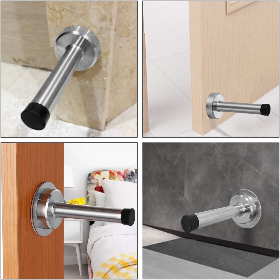6-Pack Wall Mounted Door Stoppers for Skirtings, Chrome Indoor Heavy Duty Door Stop, Self-Adhesive Stainless Steel Doorstops with Noise Dampening Rubber - Image 7