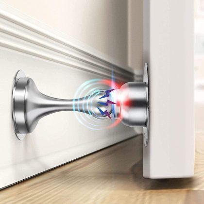 Heavy Duty Magnetic Door Stop, Chrome Finish – Adhesive or Wall Mounted, Floor & Skirting Protector (1 Pack)