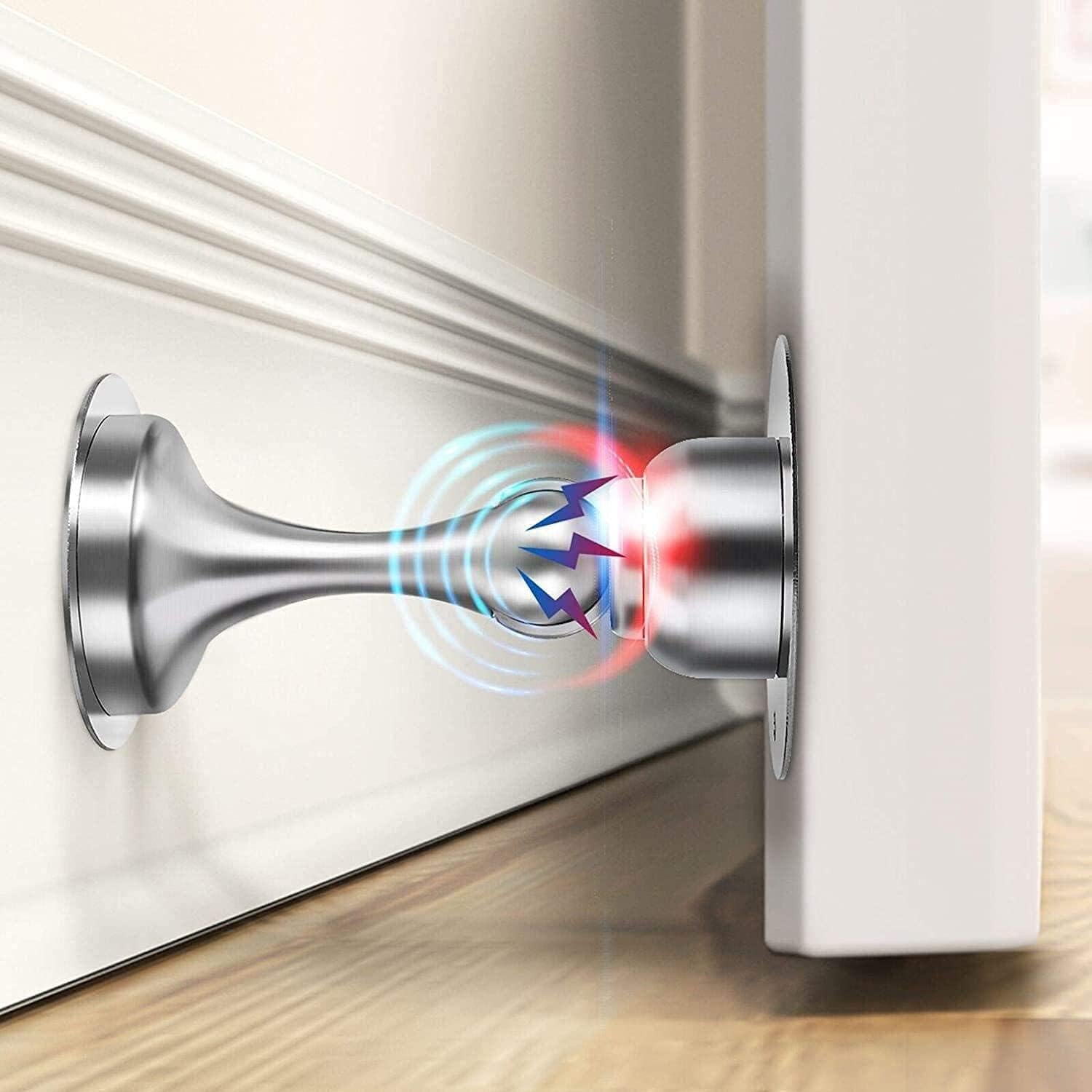 Heavy Duty Magnetic Door Stop, Chrome Finish – Adhesive or Wall Mounted, Floor & Skirting Protector (1 Pack)