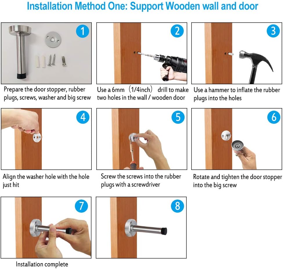 6-Pack Wall Mounted Door Stoppers for Skirtings, Chrome Indoor Heavy Duty Door Stop, Self-Adhesive Stainless Steel Doorstops with Noise Dampening Rubber - Image 4