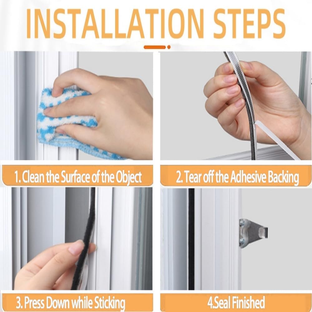 5m Door & Window Draft Excluder, 9mm x 5mm Brush Weather Stripping Tape, Self-Adhesive Black Seal Strip - Image 6