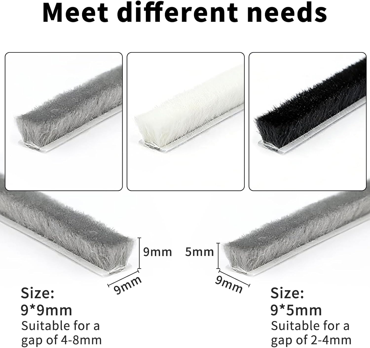 6m Self-Adhesive Windproof Door and Window Brush Strip, 9x9mm High-Density Fiber Strip (Gray) - Image 3