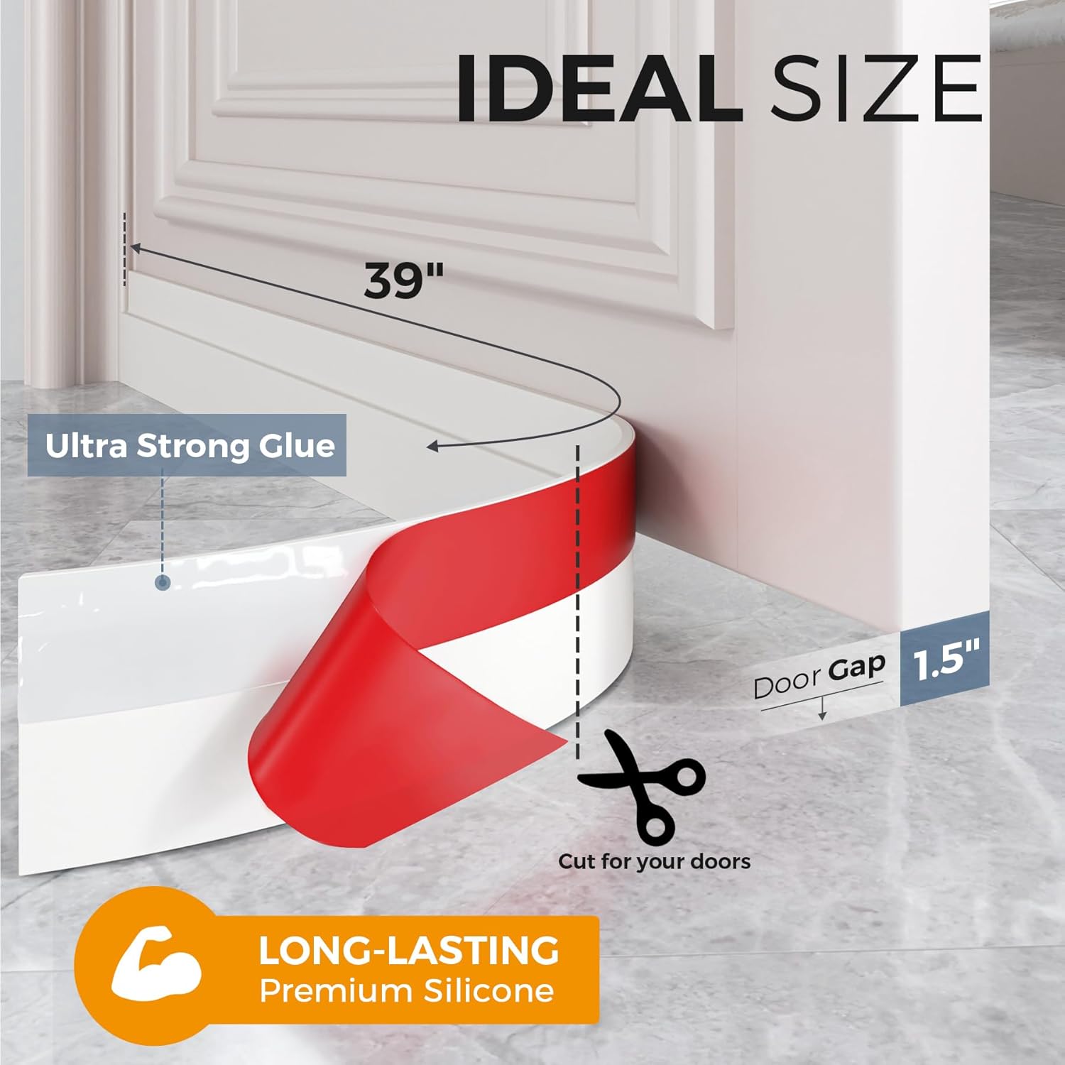 2-Pack Self-Adhesive Door Draft Excluder, White – 2" W x 39" L - Image 2