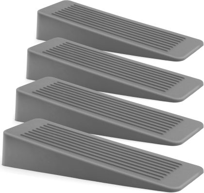 Rubber Door Stop 4 Pack – Non-Slip Door Wedges for Indoor Floors, Ideal for All Floor Types, Grey