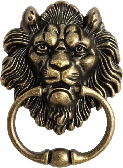 Classical Antique Lion Head Door Knocker with Screws, Front Door & Porch Accessory