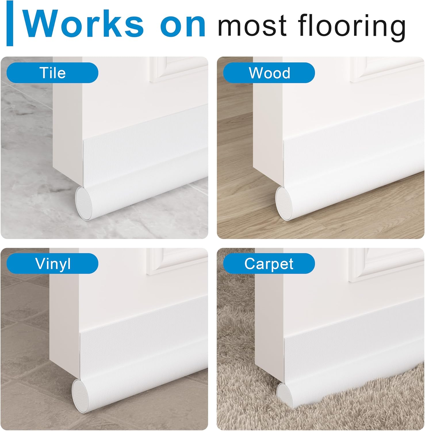 Door Draft Stopper, One-Sided Under Door Draft Blocker, 37" Cuttable Door Seal Insulator & Weather Stripping for Front Doors, White, 1 Pack - Image 7