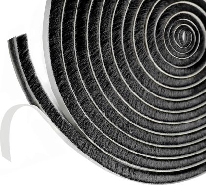 5m Door & Window Draft Excluder, 9mm x 5mm Brush Weather Stripping Tape, Self-Adhesive Black Seal Strip