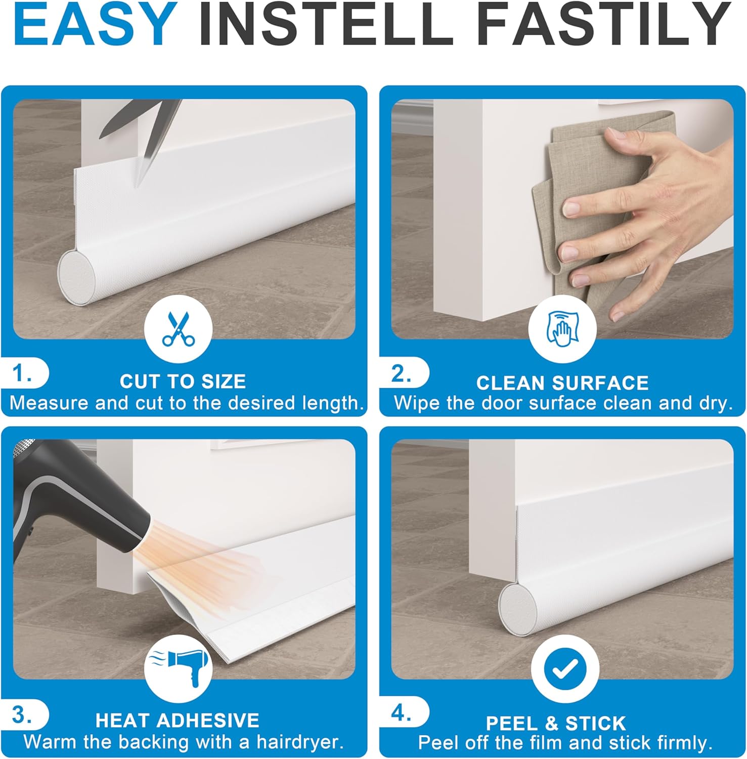Door Draft Stopper, One-Sided Under Door Draft Blocker, 37" Cuttable Door Seal Insulator & Weather Stripping for Front Doors, White, 1 Pack - Image 8