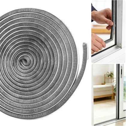 6m Self-Adhesive Windproof Door and Window Brush Strip, 9x9mm High-Density Fiber Strip (Gray)