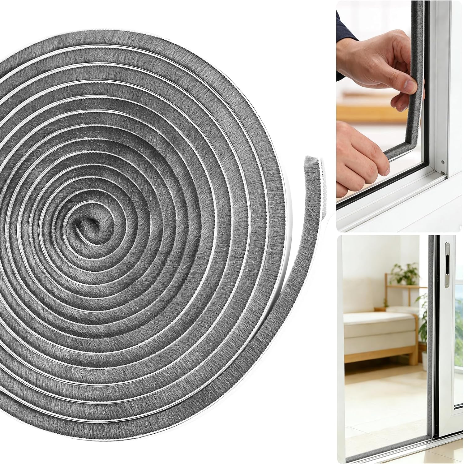 6m Self-Adhesive Windproof Door and Window Brush Strip, 9x9mm High-Density Fiber Strip (Gray)