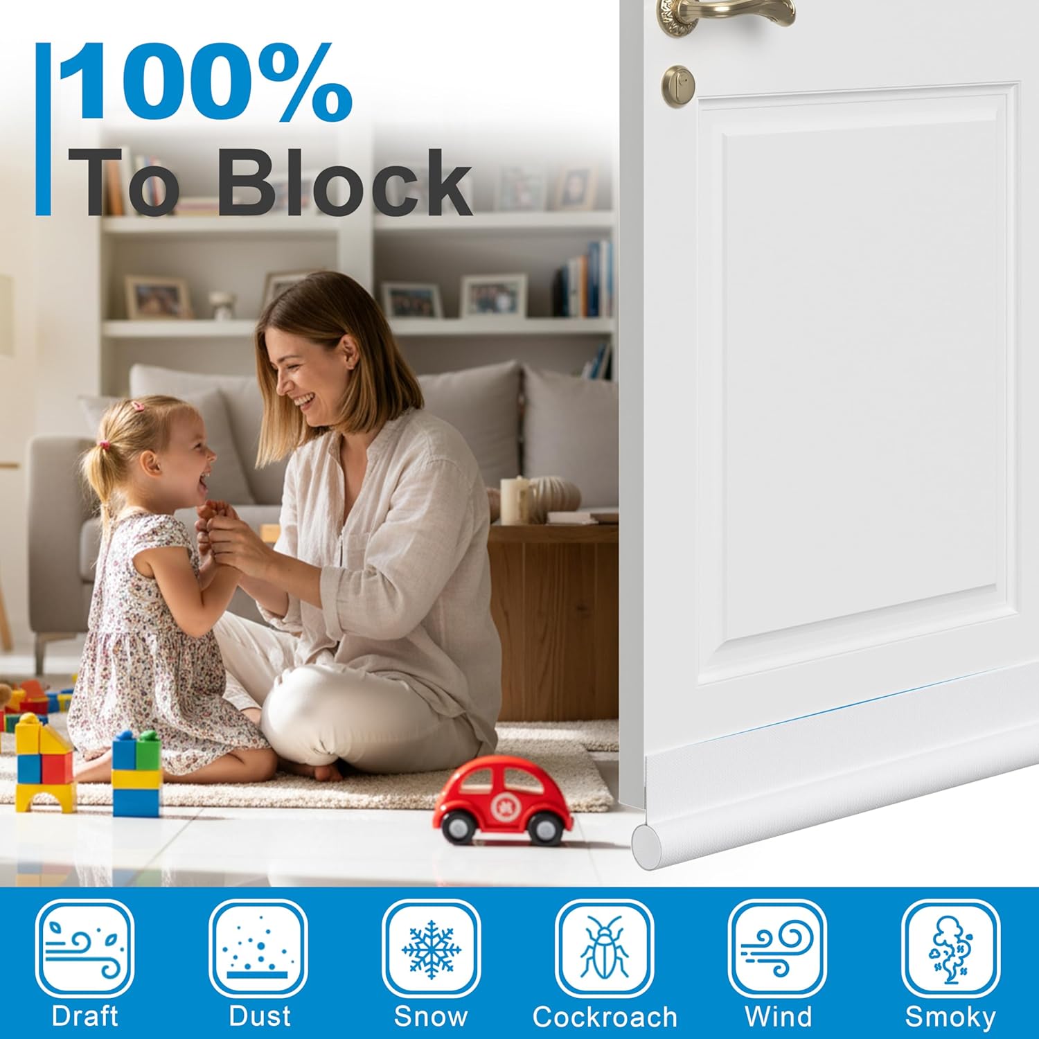 Door Draft Stopper, One-Sided Under Door Draft Blocker, 37" Cuttable Door Seal Insulator & Weather Stripping for Front Doors, White, 1 Pack - Image 4