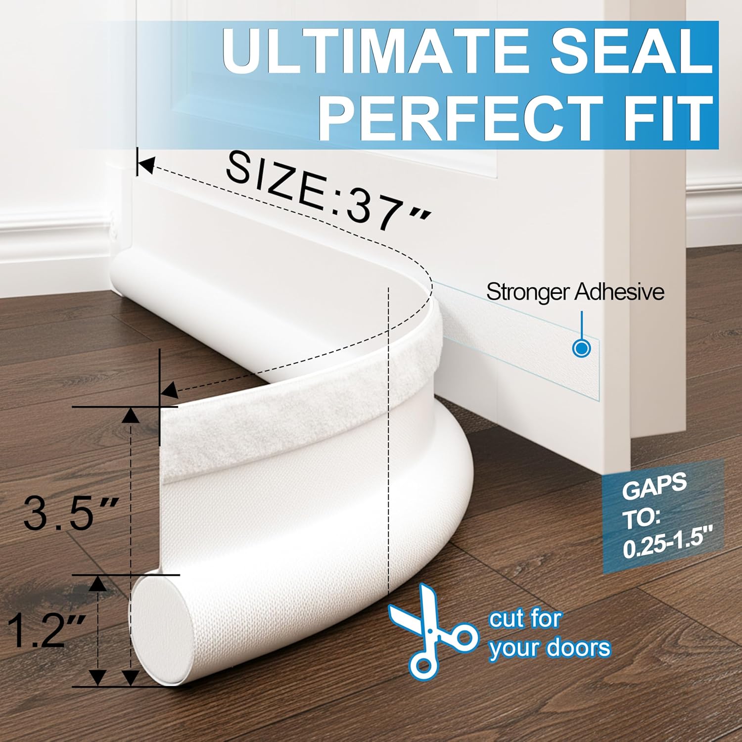 Door Draft Stopper, One-Sided Under Door Draft Blocker, 37" Cuttable Door Seal Insulator & Weather Stripping for Front Doors, White, 1 Pack - Image 2