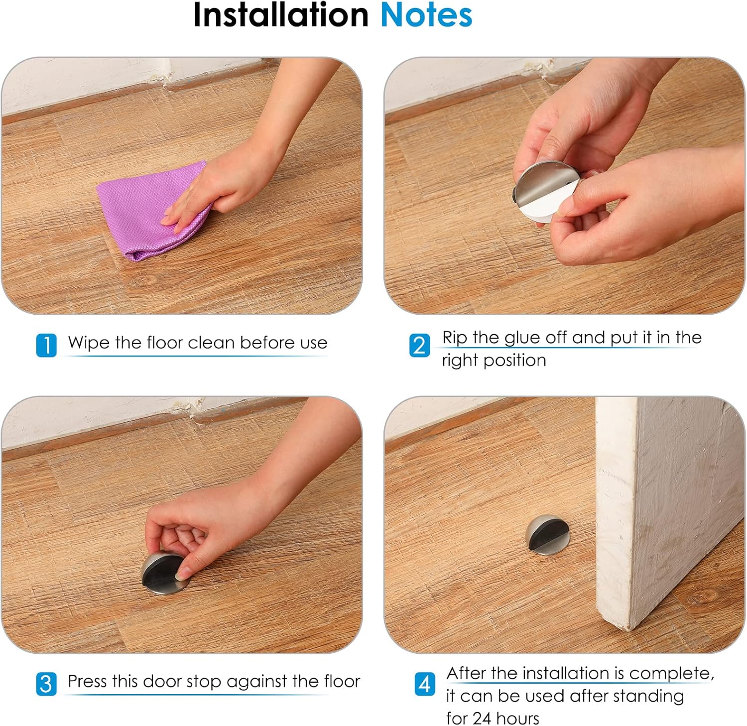 Self-Adhesive Oval Stainless Steel Door Stop, Half Moon Wall Protector with Glue for Hard Floors (Silver, 1 Piece) - Image 4