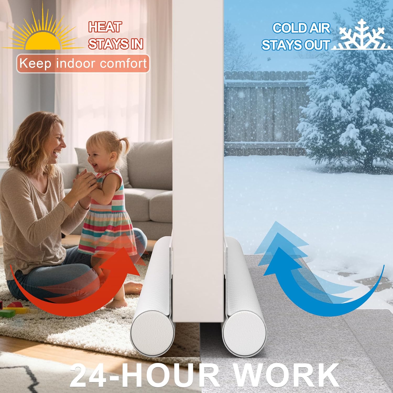 Door Draft Stopper, One-Sided Under Door Draft Blocker, 37" Cuttable Door Seal Insulator & Weather Stripping for Front Doors, White, 1 Pack - Image 3